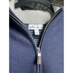 Peter Millar Mens Cashmere Blend Quarter Zip Sweater Navy Blue Size L Mock Neck